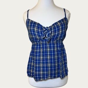 No Boundaries Blue And White Plaid Tank Bow Detail Size Small